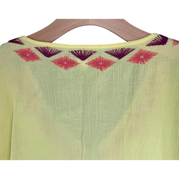 Moda International Y2K Tunic Top S Butter Yellow Embroidered Tassels Boho Beach - Picture 5 of 11